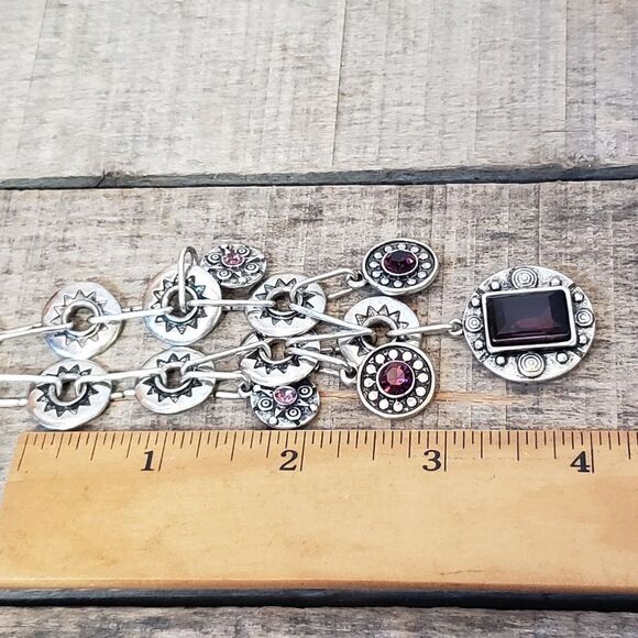 ART DECO Silver-tone & Faux Amethyst Necklace - Picture 7 of 8